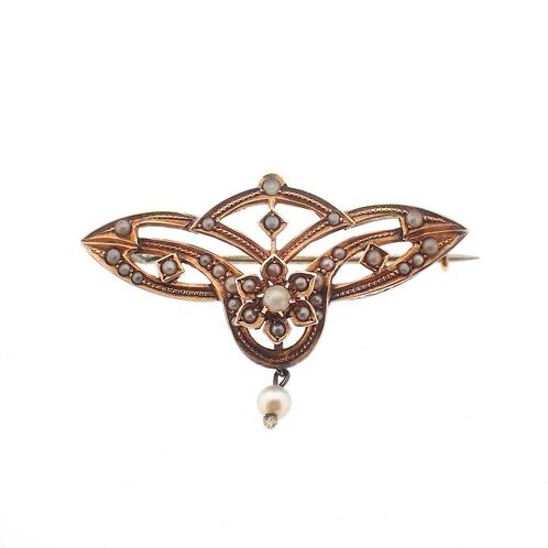 Antiek gouden broche met parels | Victoriaans (vintage), Sieraden, Tassen en Uiterlijk, Broches, Overige kleuren, Gebruikt, Met edelsteen