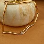 Bicolor gouden staafjes collier met vaste hanger en diama..., Sieraden, Tassen en Uiterlijk, Kettingen, Gebruikt, Overige kleuren