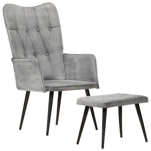 vidaXL Fauteuil met voetenbank vintage stijl canvas grijs, Huis en Inrichting, Fauteuils, Nieuw, Verzenden