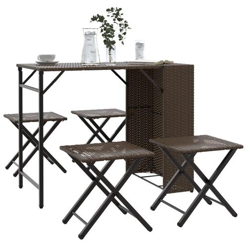vidaXL 5-delige Tuinset inklapbaar poly rattan bruin, Tuin en Terras, Tuinsets en Loungesets, Tuinset, Nieuw, Rotan, Verzenden