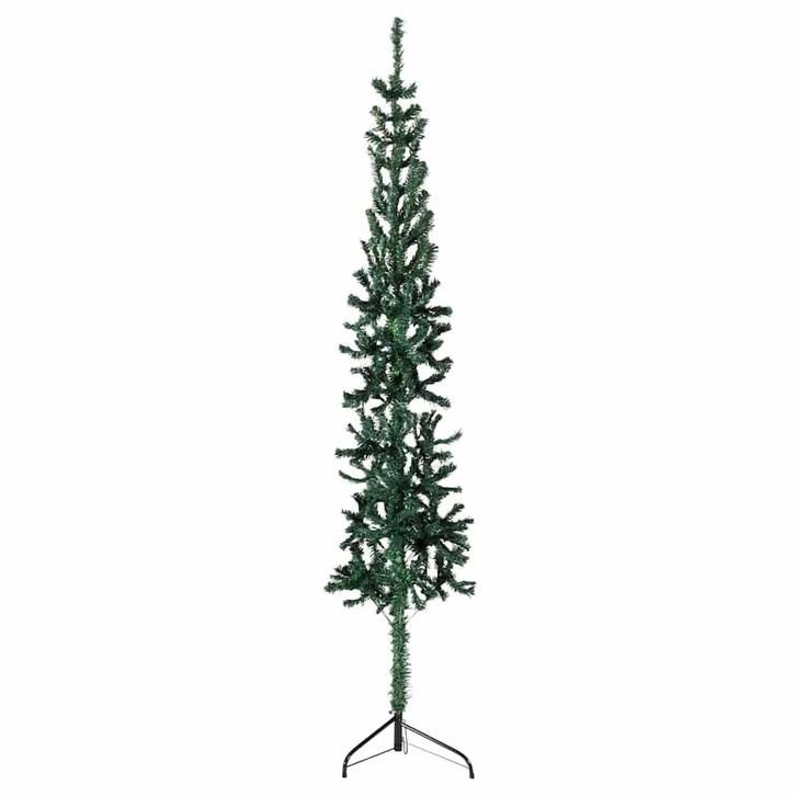 vidaXL Kunstkerstboom half met standaard smal 180 cm groen, Diversen, Kerst, Nieuw, Verzenden