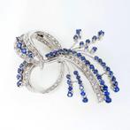 18 karaat Witgoud - Broche - 2.15 ct Saffier - Diamanten