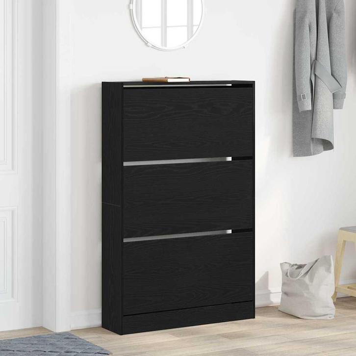 vidaXL Schoenenkast Zwart eiken 80 x 21 x 125.5 cm Bewerkt, Huis en Inrichting, Kasten | Schoenenrekken, Nieuw, Verzenden