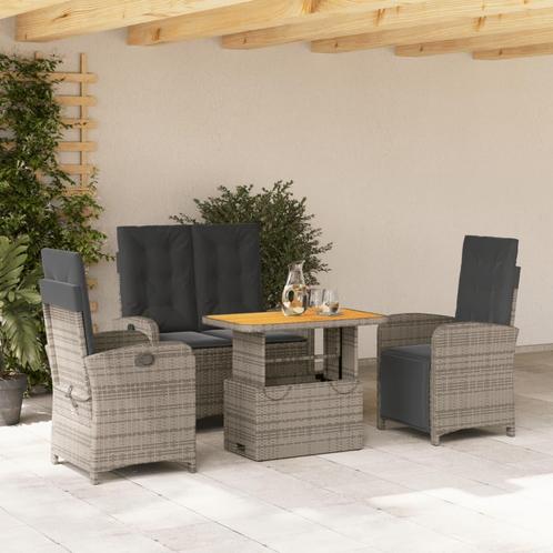 vidaXL 4-delige Tuinset met kussens poly rattan grijs, Tuin en Terras, Tuinsets en Loungesets, Tuinset, Nieuw, 4 zitplaatsen, Rotan