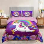 Eenpersoons Dekbedovertrek 140 x 200 - Unicorn - Paars, Verzenden, Nieuw