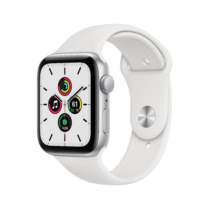 Refurbished Apple Watch SE 2020 GPS 44mm, Sieraden, Tassen en Uiterlijk, Smartwatches, iOS, Waterdicht, Zilver, Verzenden