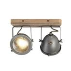 Industriële spot staal met hout kantelbaar 2-lichts - Emado, Huis en Inrichting, Lampen | Spots, Nieuw, Overige materialen, Industrieel