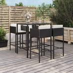 vidaXL 5-delige Tuinbarset met kussens poly rattan zwart, Verzenden, Nieuw, Rotan, 4 zitplaatsen