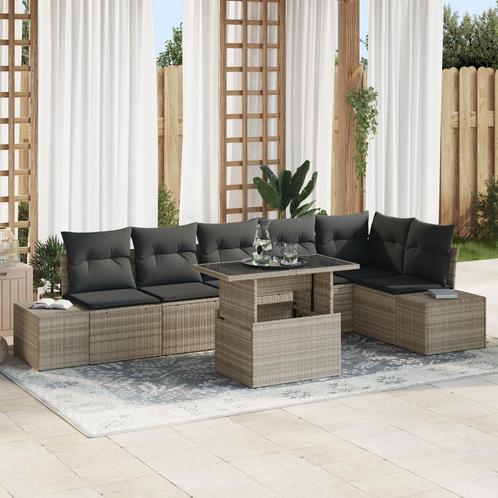 vidaXL 7-delige tuinbankset met kussens in lichtgrijs, Tuin en Terras, Tuinsets en Loungesets, Nieuw, Rotan, Verzenden