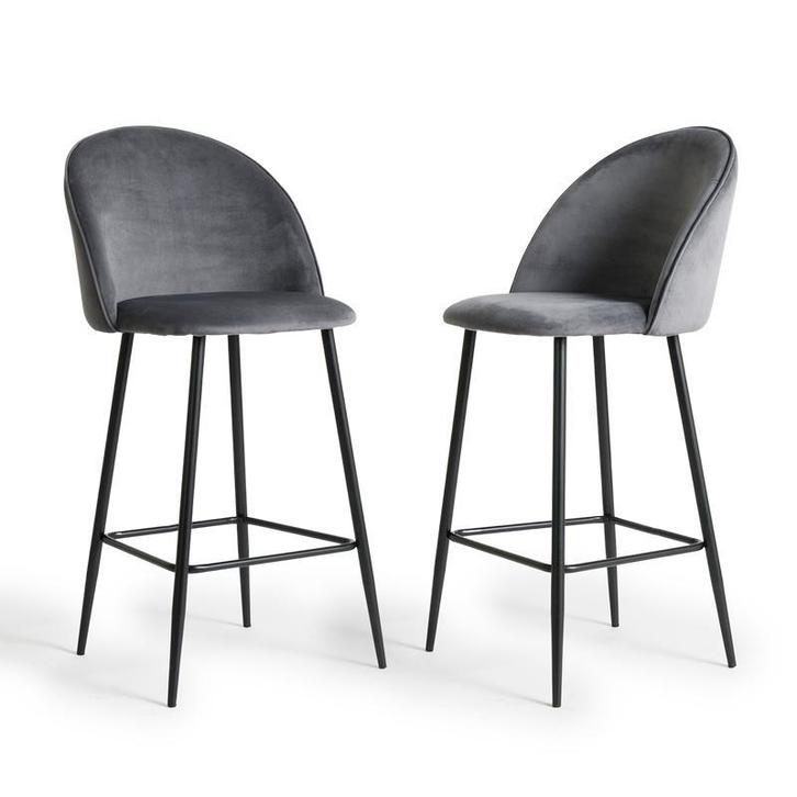 Barkruk Velvet 2 stuks - Granite Grey - Hoogte zitting: 70, Huis en Inrichting, Stoelen, Grijs, Nieuw, Verzenden
