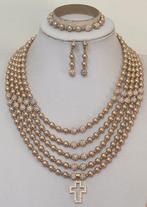 Exclusieve set van gouden parelmoer met katholiek kruis -, Antiek en Kunst