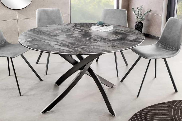 Ronde eettafel ALPINE 120cm taupe keramiek zwart metalen, Huis en Inrichting, Tafels | Eettafels, Ophalen of Verzenden