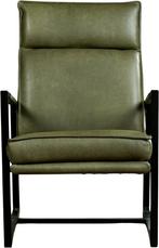Olijfgroene leren industriële design fauteuil - Vintage Leer, Huis en Inrichting, Fauteuils, Nieuw, Ophalen of Verzenden, 50 tot 75 cm