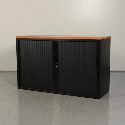 Roldeurkast Officenow - Zwart - 74 x 120 cm - Kersen topblad, Huis en Inrichting, Kasten | Roldeurkasten en Archiefkasten, Ophalen of Verzenden