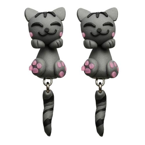 Fako Bijoux® - Oorbellen - Dansende Kat - Grijs/Roze, Sieraden, Tassen en Uiterlijk, Oorbellen, Verzenden