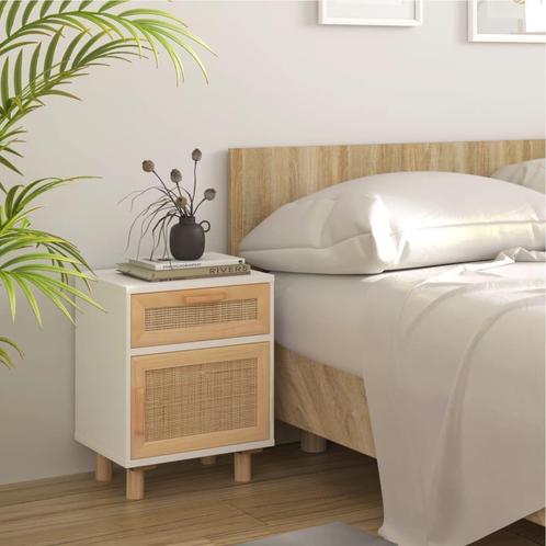 vidaXL Nachtkastje massief grenenhout en natuurlijk rattan, Huis en Inrichting, Slaapkamer | Nachtkastjes, Nieuw, Minder dan 45 cm