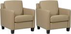 Taupe leren landelijke fauteuils - poot hout zwart - Massif, Huis en Inrichting, Fauteuils, Nieuw, Ophalen of Verzenden, Landelijk