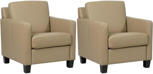 Taupe leren landelijke fauteuils - poot hout zwart - Massif, Huis en Inrichting, Fauteuils, 50 tot 75 cm, 75 tot 100 cm, Nieuw