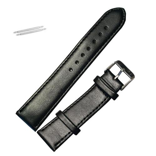 Fako® - Horlogebandje - Echt Leer - Soft - 20mm - Zwart, Sieraden, Tassen en Uiterlijk, Horloges | Heren, Verzenden