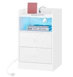Nachtkastje met LED, USB & 2 Lades – Oplaadstation Wit/Zwart, Huis en Inrichting, Kasten | Overige, Verzenden, Nieuw