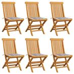 vidaXL Tuinstoelen 6 st met grijs geruite kussens massief, Verzenden, Nieuw, Teakhout