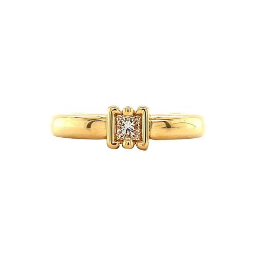 Gouden ring met prinses diamant 18 krt, Sieraden, Tassen en Uiterlijk, Ringen, Wit, Zo goed als nieuw, Goud, Verzenden