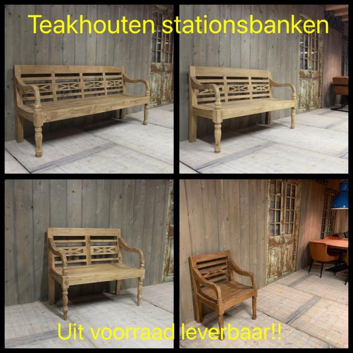 Teakhouten tuinbanken, stationsbank teak & direct leverbaar!, Tuin en Terras, Tuinbanken, Nieuw, Hout, Ophalen of Verzenden