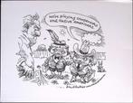 Pentekening Amerika - Koeiemensen (lijst optie, Tekeningen), Antiek en Kunst, Kunst | Tekeningen en Foto's, Verzenden