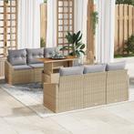 vidaXL 7-delige Tuinbankenset met kussens poly rattan beige, Verzenden, Nieuw, Rotan