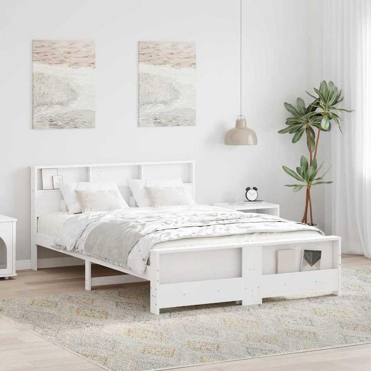 vidaXL Bedframe met hoofdeinde Wit 140 x 200 cm Bewerkt hout, Huis en Inrichting, Slaapkamer | Bedden, Wit, Nieuw, Hout, Verzenden
