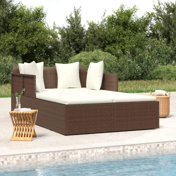 vidaXL Ligbed met kussens 182x118x63 cm poly rattan bruin, Tuin en Terras, Ligbedden, Nieuw, Verzenden