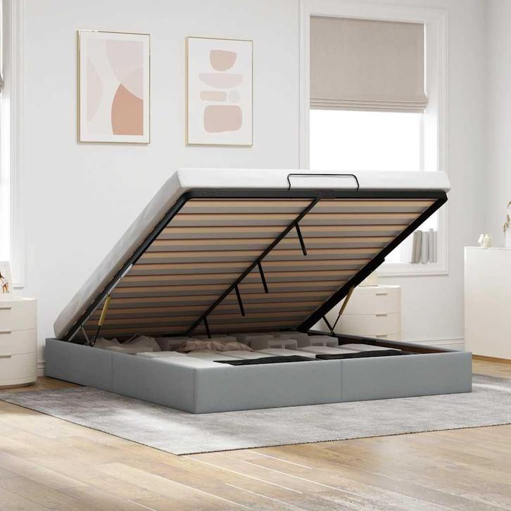 vidaXL Bedframe zonder matras 200x200 cm stof lichtgrijs, Huis en Inrichting, Slaapkamer | Bedden, Overige maten, 200 cm, Grijs