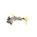 Bicolor gouden broche met robijn en diamant | 0,06 ct., Sieraden, Tassen en Uiterlijk, Broches, Gebruikt, Overige kleuren, Ophalen of Verzenden