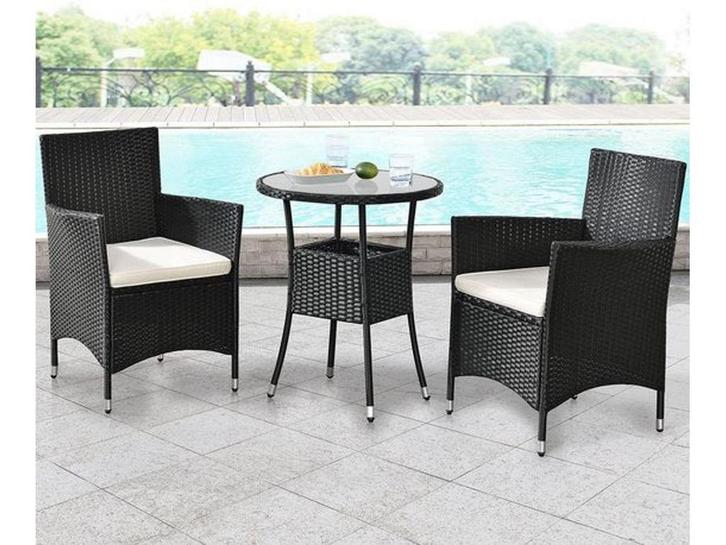 Polyrotan balkonset - Bayamo - 3-delig - Zwart/creme, Huis en Inrichting, Overige Huis en Inrichting, Nieuw, Verzenden