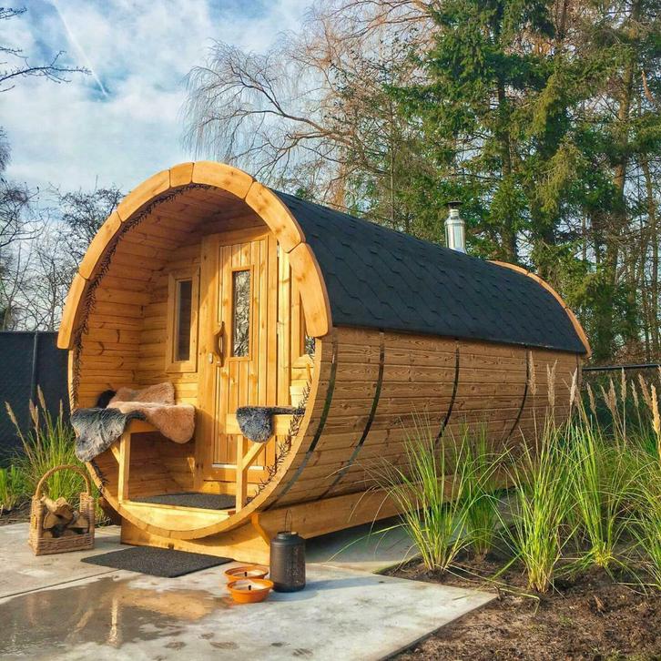 Barrel Sauna | Ton Sauna Ø197x300cm Thermowood buitensauna, Sport en Fitness, Sauna, Fins of Traditioneel, Complete sauna, Nieuw
