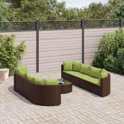 vidaXL 9-delige Loungeset met kussens poly rattan bruin, Tuin en Terras, Tuinsets en Loungesets, Loungeset, Nieuw, 8 zitplaatsen