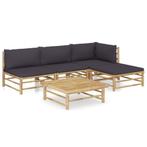 vidaXL 5-delige Loungeset met donkergrijze kussens bamboe, Verzenden, Nieuw, Hout, Loungeset