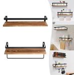 2-Laags Houten Wandplank – Wandrek met Handdoekhouder 40 cm, Huis en Inrichting, Kasten | Wandmeubels, Verzenden, Nieuw