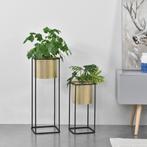 Bloempot op standaard Mettet set van 2 zwart en goud, Huis en Inrichting, Verzenden, Nieuw