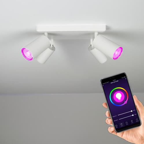 Smart opbouw plafond spot vier dubbel Wit Hue compatible, Huis en Inrichting, Lampen | Spots, Metaal of Aluminium, Ophalen of Verzenden