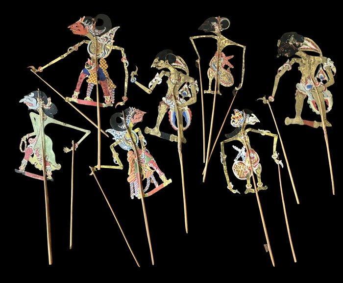 7 miniature wayang kulit puppets - Indonesië (Zonder, Antiek en Kunst, Kunst | Niet-Westerse kunst