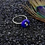 Witgouden ring met sodaliet en diamant; 0,04 ct., Gebruikt, Overige kleuren, Ophalen of Verzenden, Kleiner dan 17