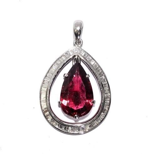 Hanger - 18 karaat Witgoud - 12.00ct. tw. Toermalijn -, Sieraden, Tassen en Uiterlijk, Antieke sieraden
