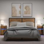 vidaXL LED Bedside Kast 2 pcs Oud hout 38 x 34 x 61 cm, Huis en Inrichting, Minder dan 45 cm, Verzenden, Nieuw, 55 tot 70 cm