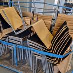 Grote partij houten stapelstoelen - zwarte stof (schade), Huis en Inrichting, Stoelen, Nieuw, Ophalen of Verzenden