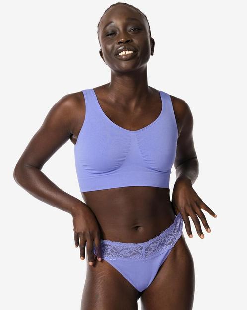 HEMA Damesstring katoen met kant blauw 3+1 gratis, Kleding | Dames, Ondergoed en Lingerie, Verzenden