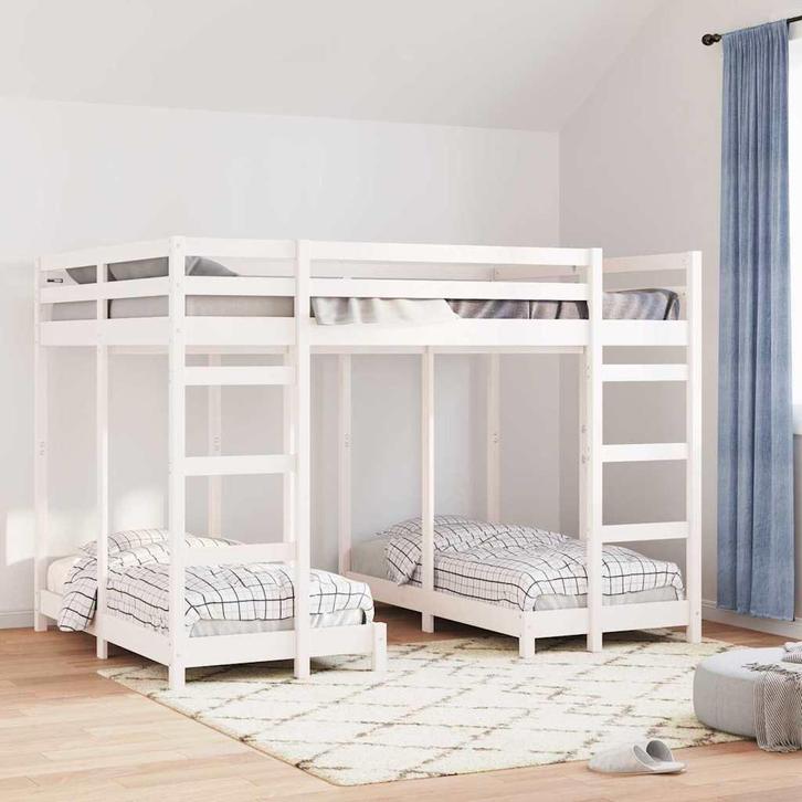 vidaXL Drie-hoog Bunk Bed Frame Wit 140 x 200 cm Massief, Huis en Inrichting, Slaapkamer | Bedden, Wit, Nieuw, Hout, Verzenden