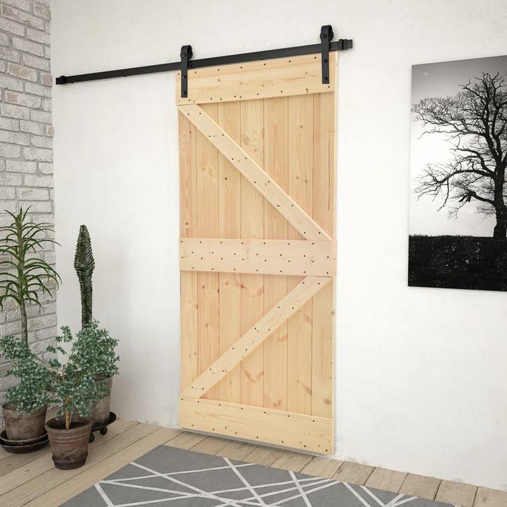 vidaXL Schuifdeur met beslag 90x210 cm massief grenenhout, Doe-het-zelf en Verbouw, Deuren en Horren, Nieuw, Verzenden