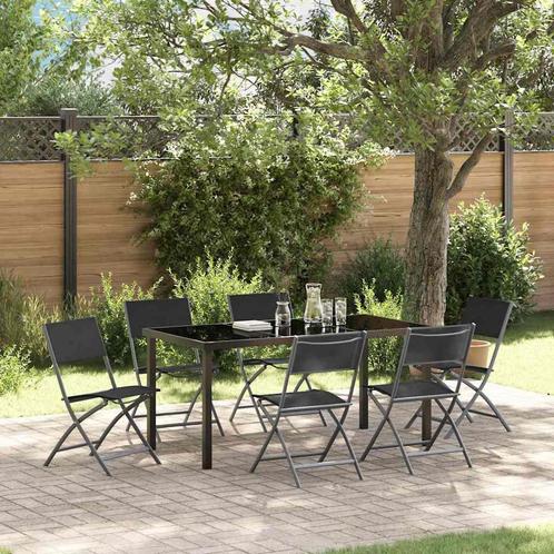vidaXL Tuin Eetset 7 pcs Zwart Textilene en staal, Tuin en Terras, Tuinsets en Loungesets, Nieuw, Textileen, Verzenden