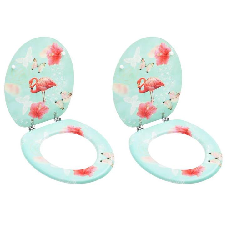 vidaXL Toiletbrillen met deksel 2 st flamingo MDF, Doe-het-zelf en Verbouw, Sanitair, Nieuw, Verzenden